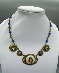 Antique? cameo filigree necklace gold tone Victorian Art Nouveau style Choker - Picture 1 of 8