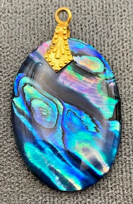 Collar Colgante Nácar Concha Azul Negro Ovalado Dije Tono Dorado Hallazgos Foto 1 de 3