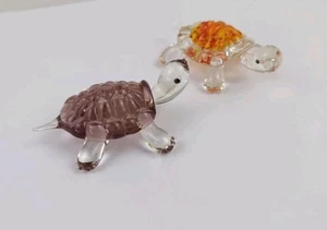 Paar nicht mehr erhältliche Lenox handgefertigte Glas Meeresschildkröten 2,75" lila orange rot - Bild 1 von 11