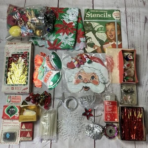 Vintage Christmas Tree Ornaments Decorations Lot As Is Skirt Stencils Etc - Picture 1 of 12