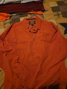 Harley Davidson großes Langarm Jeanshemd mit Knöpfen orange bestickte Taschen - Bild 1 von 6