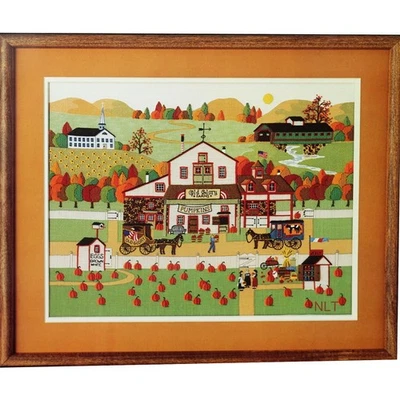 Vintage Crewel Embroidery Kit Charles Wysocki Pumpkins Fall Autumn Pumpkin Farm - Image 1 of 4