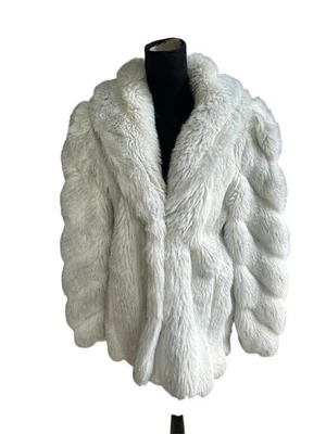 Jordache Vintage Off White Gray Faux Fur Long Sleeve Lined Coat Size 11/12 - Image 1 of 4