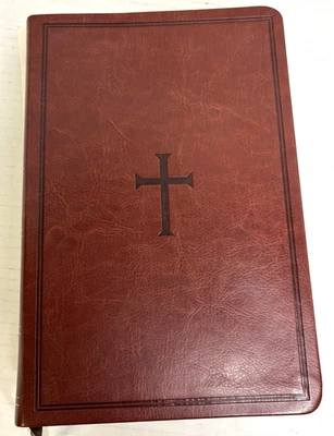 NEW KJV Bible, Large Print Reference Bible Brown Leather-Touch Cover CROSS Red L - Image 1 of 4