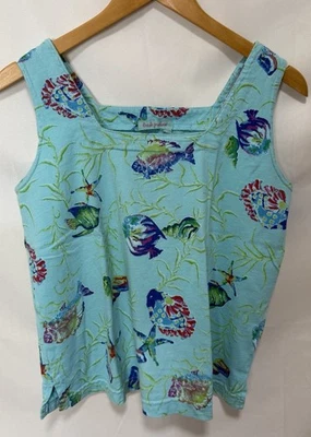 Vtg Fresh Produce Tank Top Womens S Fish Print Sleeveless Cotton Artsy - Image 1 of 4