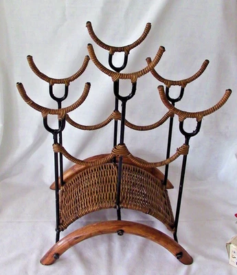BONITO Encimera de vino vintage de ratán y metal con marco 5 botellas soporte de vino estante Foto 1 de 4