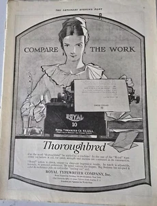 1920 Royal 10 typewriter Thoroughbred woman typing vintage original ad - Picture 1 of 1
