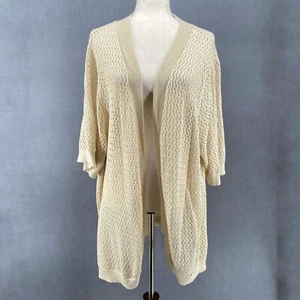 Catherines Open Knit Open Front Cardigan Short Sleeve 3X 26/28WP Metallic Cream - Picture 1 of 10
