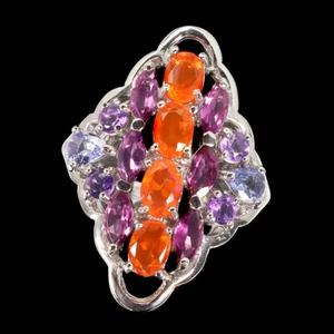 925 Sterling Silver Ring Oval Orange Opal 6x4mm Rhodolite Gems Gemstone Jewelry - Picture 1 of 10