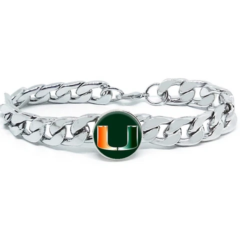 Miami Hurricanes Mens Stainless Steel Link Chain Bracelet w Gift Pkg D4 Cover