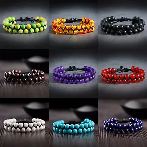Men Women 8mm Natural Stone Braided Double-layer Bracelets Adjustable Jewelry - Picture 1 of 42