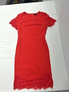 H&M Women’s Red Fitted Knee-length Ribbed Bodycon Midi Dress Short Sleeve Sz 8 - Picture 1 of 7
