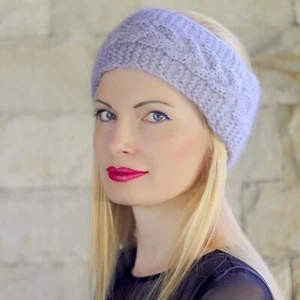 Fuzzy mohair headband thick wool ski head warmer hand knit SUPERTANYA - Picture 1 of 25