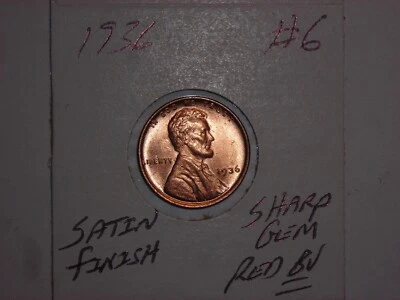 wheat penny 1936 GEM RED BU 1936-P LOT #6 UNC LINCOLN CENT GEM RED LUSTER - Image 1 of 3