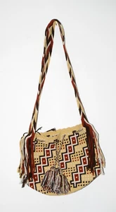 Bolso bandolera de mano mediano hecho a mano colombiano Wayuu mochila beige/marrón - Imagen 1 de 6