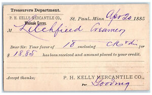 1885 Litchfield Creamery PH Kelly Mercantile Co St. Paul MN Posted Postal Card