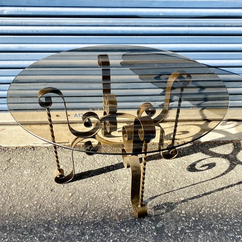 Vintage Art Deco 30” Glass Top With Bronze Base Cover