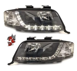 SCHEINWERFER FÜR AUDI A6 4B C5 01-04 SCHWARZ LED TAGFAHRLICHT-OPTIK LINKS RECHTS - Bild 1 von 3