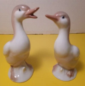 FIGURINE vintage Otagiri Japon canards en porcelaine oies oiseaux d'oie paire marron - Photo 1/8