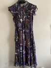 Whistles Montrose Midi Dobby Dress Size UK 14 Purple/Lilac/Gold EXCELLENT