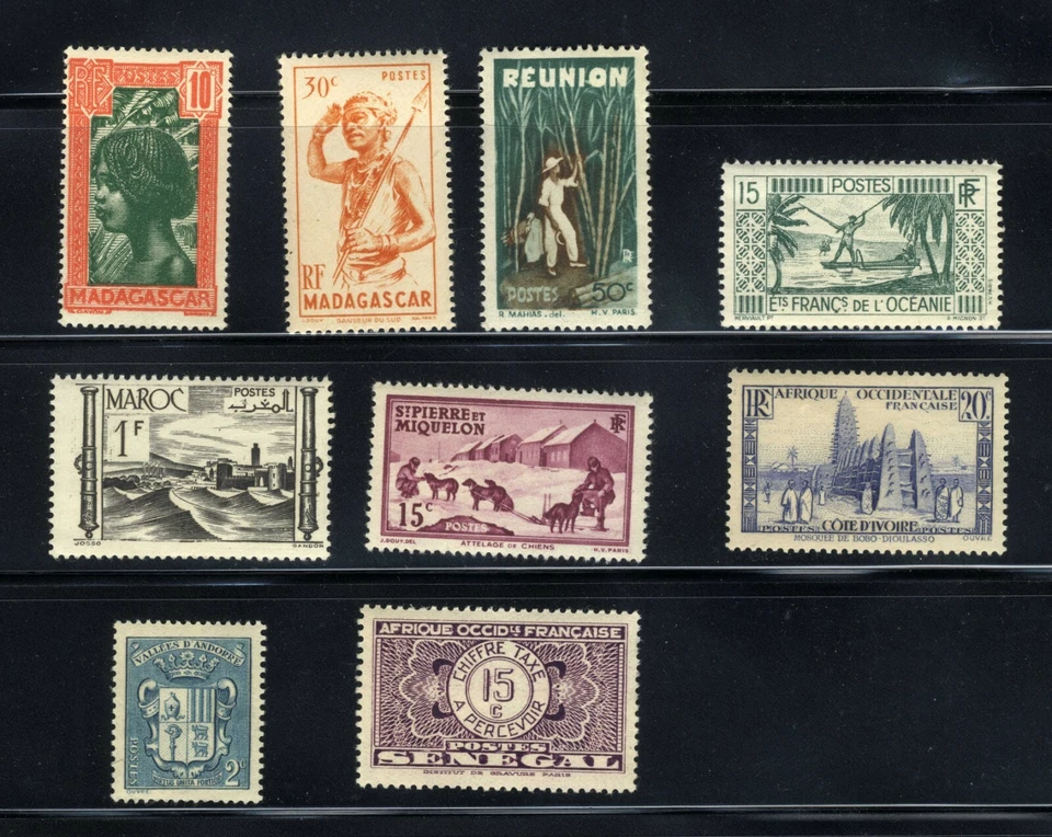 Набор из 9 марок Африка Западная Франция Мадагаскар, Марок, Сенегал как новые без наклеек и следов ✨ ПОДАНО - Изображение 1 из 1
