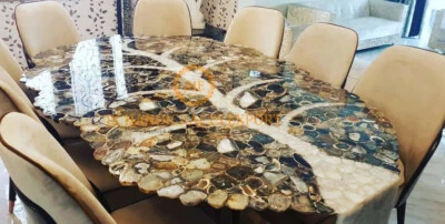 Natural Gray Agate Coffee Dining Table Top Inlaid Work Hallway Decor Gift - Image 1 of 4
