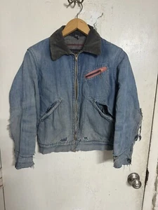 Vintage Hercules Work Wear Blanket Lined Denim Jacket Buckle Back Very Rare 50s - Picture 1 of 21