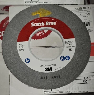 Rueda mezcladora de acabado de desbarbado ligero Scotch Brite 8" x 1/2" x 3" 7S fina Foto 1 de 4