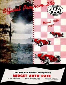1952 100 Mile Midget Auto Race - Arizona Speedway - magnete copertura programma - Foto 1 di 2