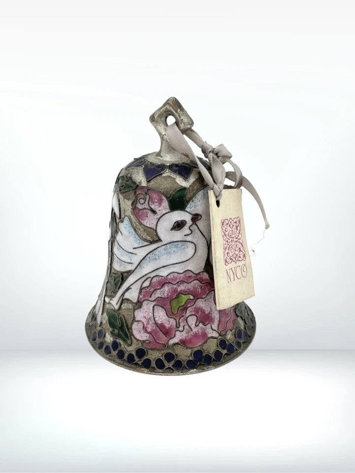 Antigo NYCO esmalte cloisonne sino pombas paz enfeite de Natal com etiqueta 4" - Imagem 1 de 4