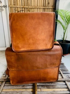 New Men's Vintage Goat Leather Full Flap Messenger ipad Satchel Best Offer - Picture 1 of 6