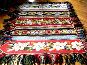 Antique Afghan Throw cover end 19c cross stitch &needlepoint work 80"x65" - Picture 1 of 20