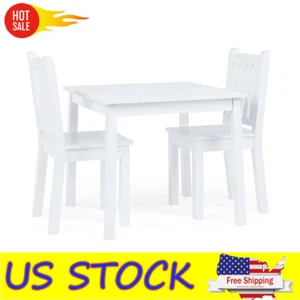 Kids Activity Toddler Wood Square Table & 2 Chairs Set White 3 Piece Furniture - Picture 1 of 5