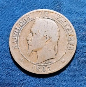 1863 A France 10 Centimes Coin (KM.#798) - Picture 1 of 2