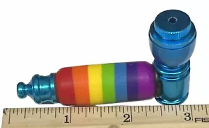 3 Zoll Metall mit Fimo Körper Tabakrohr mit Deckel Regenbogen/hellblau **kostenloser Versand ** - Bild 1 von 3