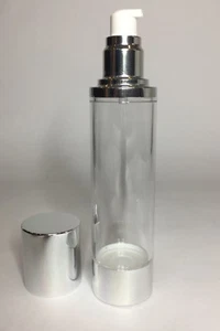 100ml Clear Plastic Airless Pump Dispenser Bottles With Chrome Trim *ANY AMOUNT* - Picture 1 of 3