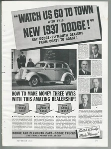 1937 DODGE advertisement, become a Dodge-Plymouth dealer, print ad - Picture 1 of 3
