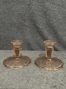 2 Rose Pink Candle Holders - 9cm Tall x 11cm Base. Stunning pair in A1 condition - Picture 1 of 5