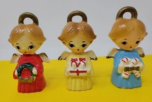 Set of 3 Vintage Christmas Angel Ceramic Figure Halo Gift Painted RARE Japan - Picture 1 of 13