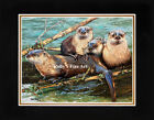 Tapis mat "Sacramento River Otters" 8x10 par l'artiste de la faune Roberta "Roby" Baer