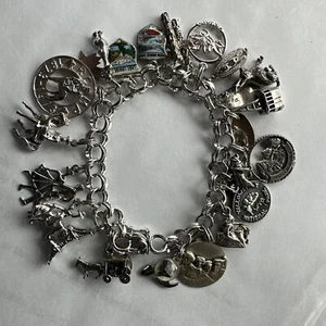 Brazalete Dije de Viaje Esterlina Vintage 58 gr con 21 dijes - Imagen 1 de 9