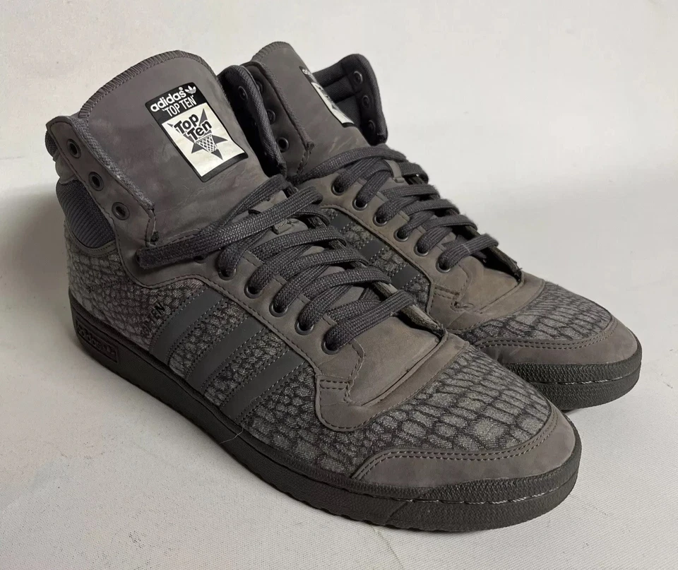 Nice Adidas Top Ten Men’s Sz 12 Gray Snake Reptile Skin High Top Athletic Shoes - Image 1 of 4