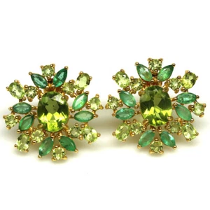 925 Sterling Silver Green Peridot & Green Emerald Earrings 18k Gold Plated - Picture 1 of 4