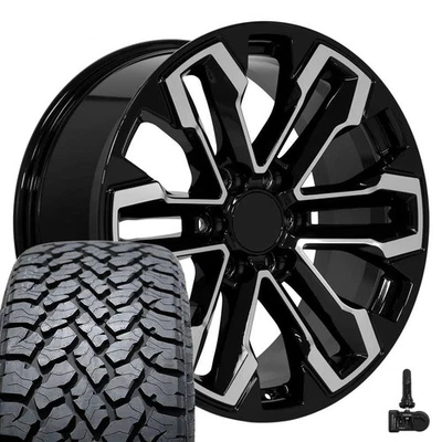 Set(4) Black 5905 20x9 Rims & 275/55R20 AT Tires 6x139.7 26ET - Image 1 of 4