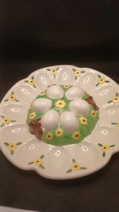 Vintage 12" Teufel Ei Frühling Ostern Hasen Blumen Teller Platte Keramik Wandkunst - Bild 1 von 2