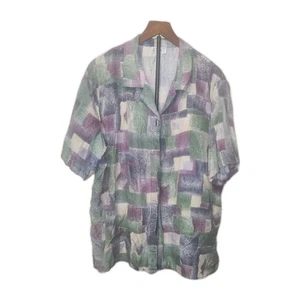 Vintage Stunt 100% Silk Blouse Shirt Abstract Geometric Art-to-Wear Short Sleeve - Picture 1 of 11