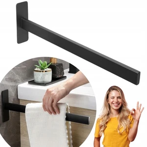 Porta Asciugamani A Braccio Adesivo Senza Fori Nero 40cm - Foto 1 di 9