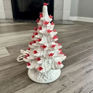 ÁRBOL DE NAVIDAD ILUMINADO CERÁMICA 10" MOLDE NOWELL 1977 de colección con BASE Pájaros Blancos - Imagen 1 de 12