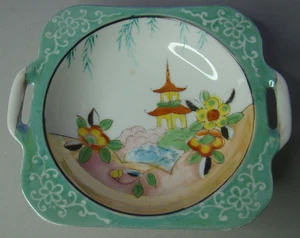 Schüssel Doppelgriff quadratisch Glanzgeschirr Floral handbemalt 8 1/2" - Bild 1 von 13