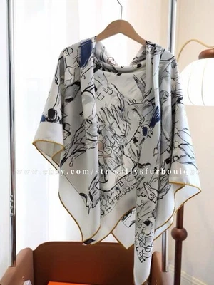 Sallys 70 % cachemir y 30 % seda envolvente bufanda caballo estampado doble cara chal 53" Foto 1 de 4